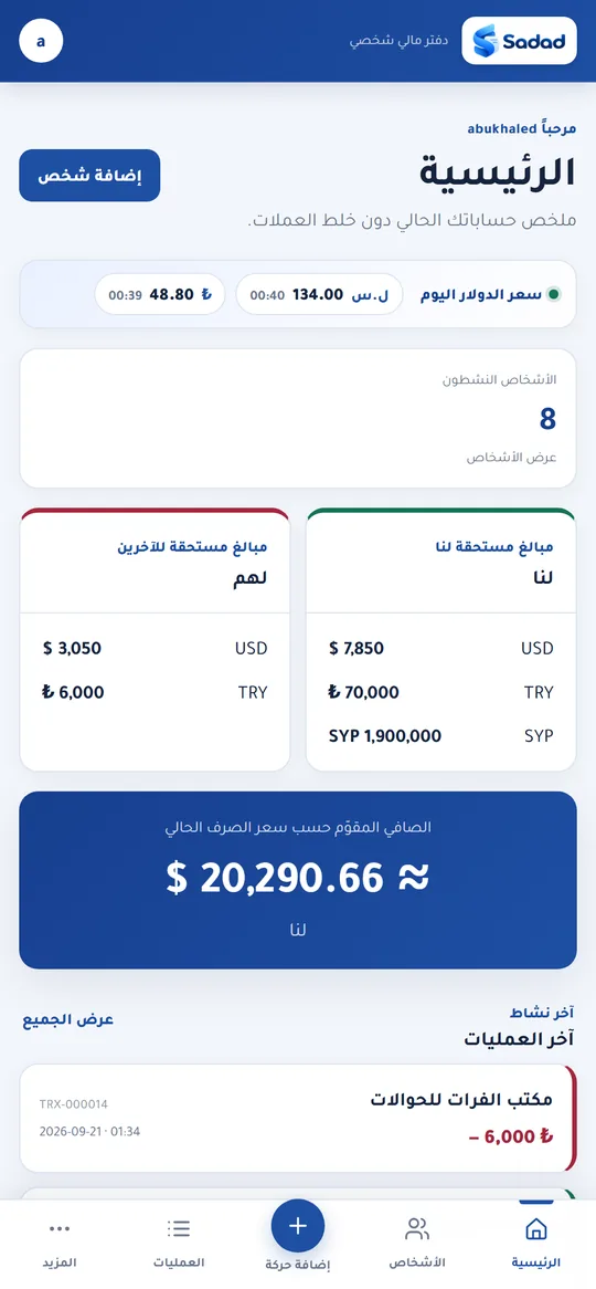الرئيسية — كل أرصدتك بلمحة، مع الصافي بالدولار